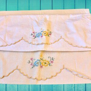 Vintage 2 Pillow Cases Pastel Embroidery by Osman Foldover Flap Standard Size